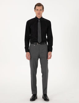 Siyah %100 Pamuk Parlak Saten Slim Fit Uzun Kollu Basic G_mlek