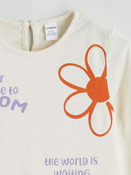 Bisiklet Yaka Bask?l? K?z ?ocuk Ti??rt