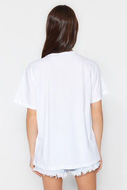 TRENDYOLMILLA Lacivert Bask?l? Oversize/Genis Kal?p Dik Yaka Orme T-Shirt TWOSS23TS00373  фото 3