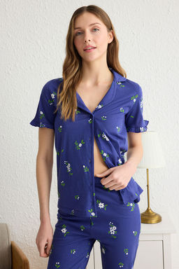 Trendyolmilla Mint %100 Pamuklu Cicekli F?rf?rl? Orme Pijama Tak?m? THMSS24PT00227  фото 13