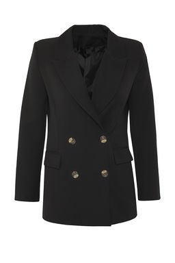 TRENDYOLMILLA Siyah Oversize Astarl? Kruvaze Kapama Dokuma Blazer Ceket TWOAW21CE0145  фото 2