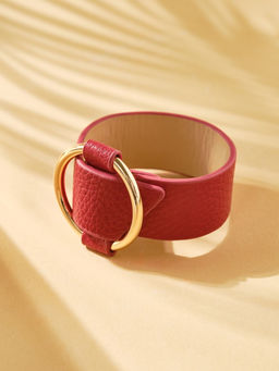 Браслет манжета «Помпеи» захват, кожа, 24 см, бордовый в золоте