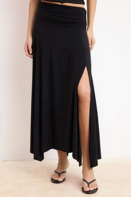 Siyah Bel Detayl? Y?rtmacl? Esnek Orme Maxi Etek TWOSS25ET00068