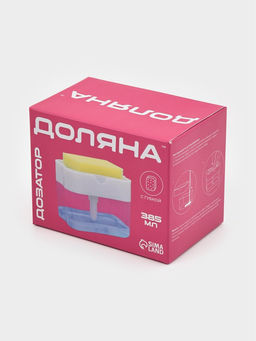 Дозатор для моющего средства с подставкой для губки Доляна, губка в комплекте, 385 мл, белый