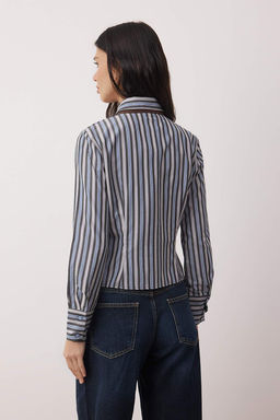 Kahverengi Mavi Cizgili Kravatl? Hafif Bele Oturan Gomlek TWOAW26GO00133 - Trendyolmilla фото 4