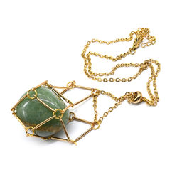 Подвеска из авантюрина зеленого в сетке на цепочке, цв.золотистый, 44см - Радуга камня фото 2