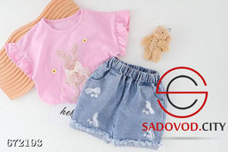 Летний костюм двойка для девочки с джинсовыми шортами