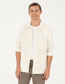 Ekru Regular Fit Keten Kar___ml_ Cepli Ceket G_mlek
