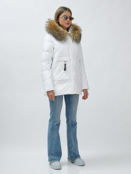Куртка ПРЕМИУМ КЛАССА зимняя с мехом ЕНОТА, белого цвета - Mtforce фото 4