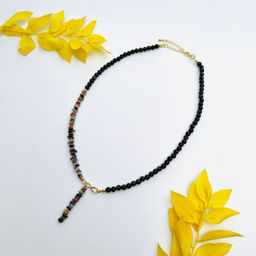 Колье из золотистого Обсидиана и Турмалина микс 42 см +