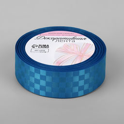 Цена за 2 шт. Лента декоративная Квадраты, 25 мм 9,1 0,5 м, цвет ярко-голубой - Арт узор фото 2