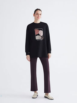 Bisiklet Yaka Bask?l? Oversize Kad?n Tunik