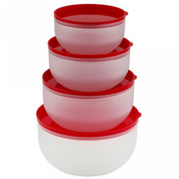 Контейнер из полипропилена Фонтаны белого города набор №2 4шт: 0,5л - д12,2см, h6,3см, 0,8л - д14,2см, h7см, 1,2л - д16,2см, h8см, 1,7л - д18,2см, h9,5см, круглый, красный (Россия)