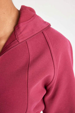 Укороченный толстый свитшот DeFactoFit с капюшоном и двойным карманом на молнии фото 7