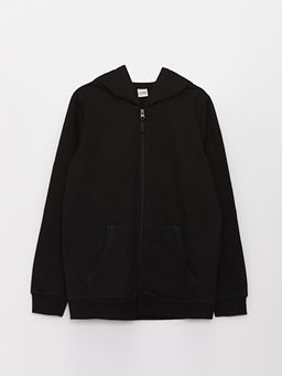 Kap??onlu Basic Uzun Kollu K?z ?ocuk Fermuarl? Sweatshirt
