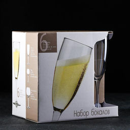 Бокалы для шампанского «Голубое небо», 170 мл, набор 6 шт., стекло, голубые