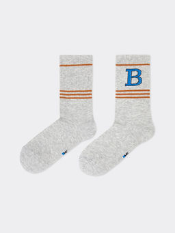 Цена за 5 пар! Высокие женские носки в оттенке светло-серый меланж с рисунком в виде буквы - Mark formelle фото 3