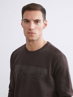 Bisiklet Yaka Bask?l? Erkek Kal?n Sweatshirt