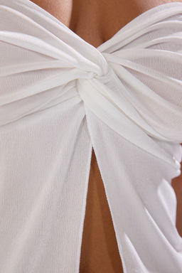 Beyaz Premium Buzzy Kalp Yaka Buzgulu Esnek Crop Orme Bluz TWOSS24BZ00204