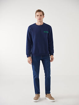 Bisiklet Yaka Bask?l? Erkek Kal?n Sweatshirt