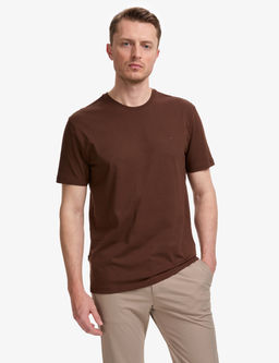 Koyu Kahverengi Regular Fit %100 Pamuk Bisiklet Yaka Basic Ti__rt