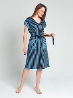 Халат женский кулирка на пуговицах "БЬЯНКА" ПОЛОСА ИНДИГО