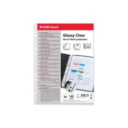 Цена за 1 шт. Набор перфофайлов пластиковых ErichKrause Glossy Clear, 60 мкм, A4, прозрачный (в пакете по 100 шт.)