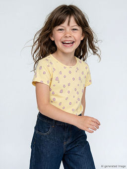 Bisiklet Yaka ?i?ekli K?z ?ocuk Ti??rt