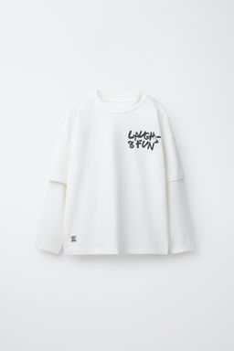 DOUBLE SLEEVE T-SHIRT WITH SLOGAN PRINT
