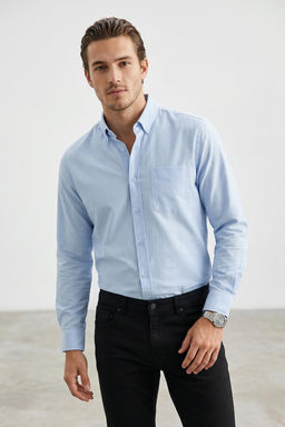 TRENDYOL MAN Mavi Regular Fit Oxford Kolay Utulenebilir Erkek Gomlek TMNSS25GO00079 - Trendyolmilla фото 9