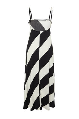 Siyah Bask?l? Ayarlanabilir Ask?l? A-Line Burumcuk/Dokulu Orme Maxi Elbise TWOSS24EL00060