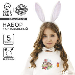 Карнавальный набор Зайка, термонаклейка, ободок, бабочка, брошка, хвостик, МИКС