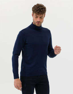 A__k Lacivert Slim Fit Bal_k__ Yaka Basic Triko Kazak - Pierre cardin фото 4