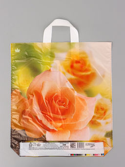 Цена за 50 шт. Пакет подарочный Утренняя роза полиэтиленовый, с петлевой ручкой, 42?38 см 37 мкм