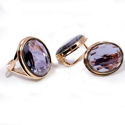 Комплект ювелирной бижутерии German Gold кольцо и серьги с Аметрином - Сандаловый дом фото 2
