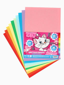Цена за 2 шт. Бумага цветная тонированная, А4, 10 листов, 10 цветов, немелованная, двусторонняя, в пакете, 80 г/м², Коты Аристократы