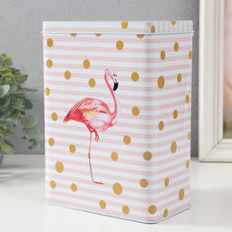Набор шкатулок для хранения мелочей, украшений «Прямоугольная. Фламинго и золотой горох», 2 шт., металл