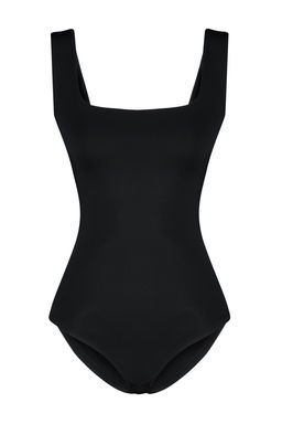 Siyah Fitted/Vucuda Oturan S?rt? Detayl? Kare Yaka C?tc?tl? Esnek Orme Body TWOSS24BD00026