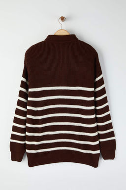 TRENDYOL MAN Vizon Casual Oversize Polo Yaka Cizgili Triko Kazak TMNAW24KZ00018 - Trendyolmilla фото 29