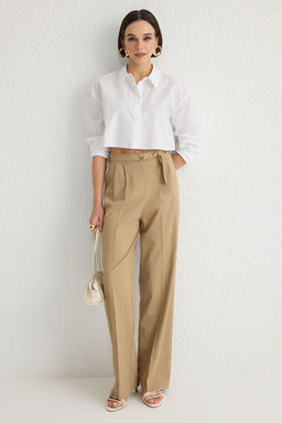 TRENDYOLMILLA Gri Straight/Duz Kesim Kemer Detayl? Dokuma Pantolon TWOSS24PL00023 фото 3