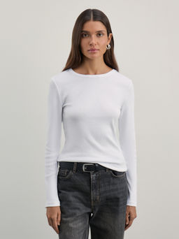 Базовый лонгслив в риб из хлопка / Zarina