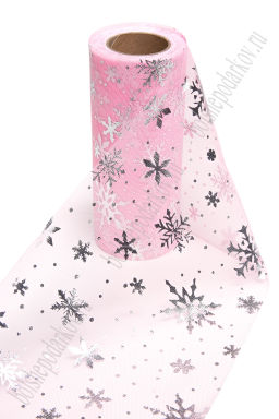 Фатин Снежинки 15 см*15 ярд (SF-3776) розовый/серебро - Больше подарков фото 3