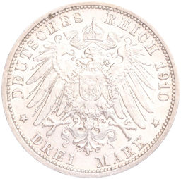 Монета 3 марки 1910 года G Германия (Баден)