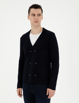 Koyu Lacivert Slim Fit Y_n Kar___ml_ D__meli Triko H_rka