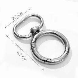 Кольцо-карабин, двойной, d=20/29 мм, толщина - 4.5 мм, с креплением 19.5×3 мм, 5 шт., цвет серебряный