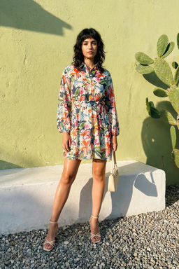 TRENDYOLMILLA Cok Renkli Cicek Desenli Belden Ac?lan Mini Astarl? Sifon Dokuma Elbise TWOAW24EL00841 фото 24