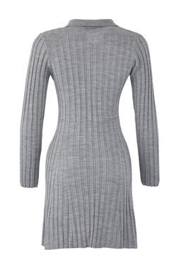 Gri Duz Mini Polo Yaka Fitili Yumusak Dokulu Triko Elbise TWOAW26EL00014 - Trendyolmilla фото 6