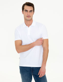 Beyaz Slim Fit Polo Yaka Basic Ti__rt