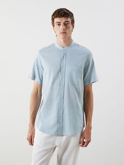 Regular Fit K?sa Kollu Keten Kar???ml? Erkek G?mlek