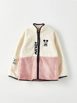 Dik Yaka Mickey Mouse Nak??l? Uzun Kollu Pel?? K?z ?ocuk Fermuarl? H?rka